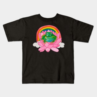 Frog with flower and rainbow Kids T-Shirt